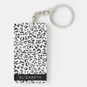 ヒョウ柄，斑点，白黒，あなたの名前 キーホルダー (裏面)