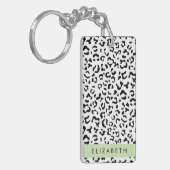 ヒョウ柄,斑点,白黒,あなたの名前 キーホルダー (正面左)