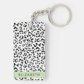 ヒョウ柄,斑点,白黒,あなたの名前 キーホルダー (裏面)
