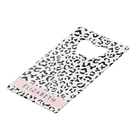 ヒョウ柄，斑点，白黒，あなたの名前 クレジットカード栓抜き (裏面アングル)
