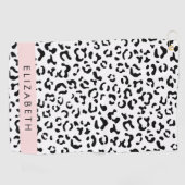 ヒョウ柄,斑点,白黒,あなたの名前 ゴルフタオル (横)