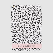 ヒョウ柄,斑点,白黒,あなたの名前 ゴルフタオル (正面)