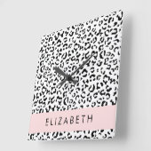ヒョウ柄，斑点，白黒，あなたの名前 スクエア壁時計 (傾斜)