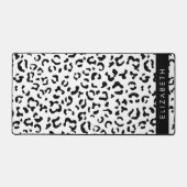 ヒョウ柄，斑点，白黒，あなたの名前 デスクマット (正面)