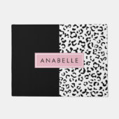 ヒョウ柄，斑点，白黒，あなたの名前 ドアマット (正面)