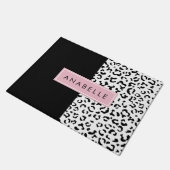 ヒョウ柄，斑点，白黒，あなたの名前 ドアマット (アングル)