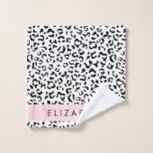 ヒョウ柄，斑点，白黒，あなたの名前 バスタオルセット (ウォッシュタオル)