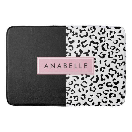 ヒョウ柄，斑点，白黒，あなたの名前 バスマット (正面)