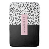 ヒョウ柄，斑点，白黒，あなたの名前 バスマット (正面縦)