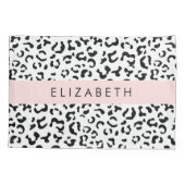 ヒョウ柄,斑点,白黒,あなたの名前 枕カバー (裏面)
