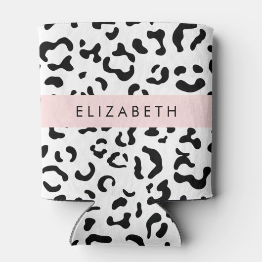 ヒョウ柄，斑点，白黒，あなたの名前 缶クーラー (裏面)