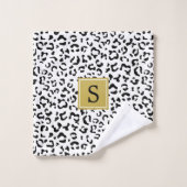 ヒョウ柄,斑点,白黒,モノグラム バスタオルセット (ウォッシュタオル)