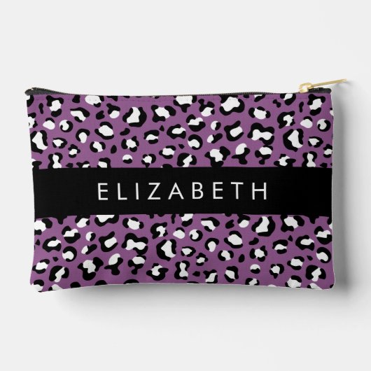 ヒョウ柄、斑点、紫ヒョウ、あなたの名前 アクセサリーポーチ (裏面)
