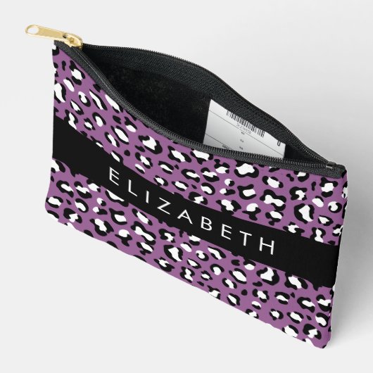 ヒョウ柄、斑点、紫ヒョウ、あなたの名前 アクセサリーポーチ (見開き)
