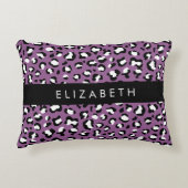 ヒョウ柄、斑点、紫ヒョウ、あなたの名前 アクセントクッション (正面)