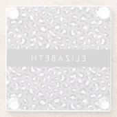 ヒョウ柄、斑点、紫ヒョウ、あなたの名前 ガラスコースター (裏面)