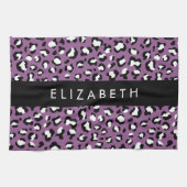 ヒョウ柄、斑点、紫ヒョウ、あなたの名前 キッチンタオル (横)