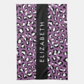ヒョウ柄、斑点、紫ヒョウ、あなたの名前 キッチンタオル (縦)
