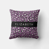 ヒョウ柄、斑点、紫ヒョウ、あなたの名前 クッション (裏面)