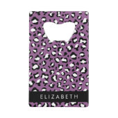 ヒョウ柄、斑点、紫ヒョウ、あなたの名前 クレジットカード栓抜き (正面)