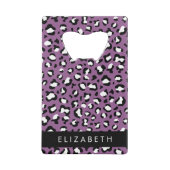 ヒョウ柄、斑点、紫ヒョウ、あなたの名前 クレジットカード栓抜き (裏面)