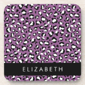 ヒョウ柄、斑点、紫ヒョウ、あなたの名前 コースター (正面)