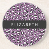 ヒョウ柄、斑点、紫ヒョウ、あなたの名前 コースター (正面)