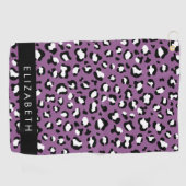 ヒョウ柄、斑点、紫ヒョウ、あなたの名前 ゴルフタオル (横)