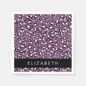 ヒョウ柄、斑点、紫ヒョウ、あなたの名前 スタンダードカクテルナプキン (正面)