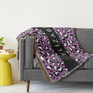 ヒョウ柄、斑点、紫ヒョウ、あなたの名前 スローブランケット