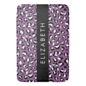 ヒョウ柄、斑点、紫ヒョウ、あなたの名前 バスマット (正面縦)