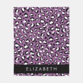 ヒョウ柄、斑点、紫ヒョウ、あなたの名前 フリースブランケット (正面)