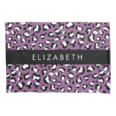 ヒョウ柄、斑点、紫ヒョウ、あなたの名前 枕カバー (正面)