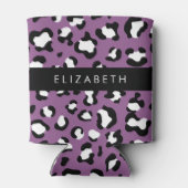 ヒョウ柄、斑点、紫ヒョウ、あなたの名前 缶クーラー (裏面)