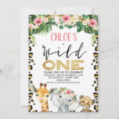 ヒョウ柄 花柄 ワイルドワン 誕生日招待状 招待状 (正面)
