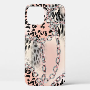 ヒョウ柄，花，鎖，バラ iPhone 12ケース