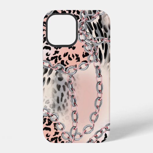 ヒョウ柄，花，鎖，バラ iPhoneケース (裏面)