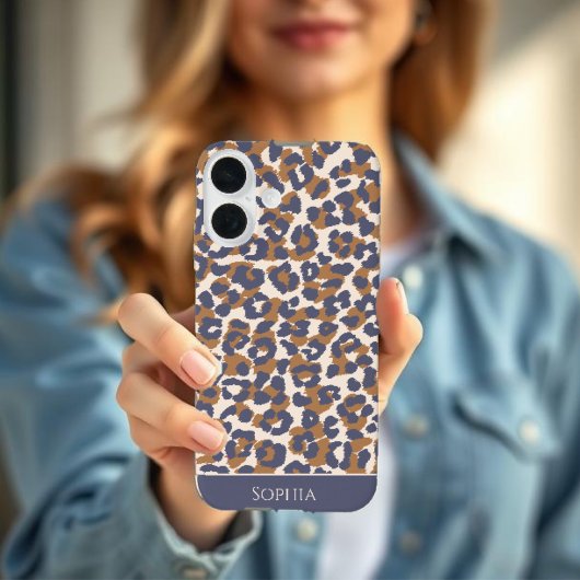 ヒョウ柄-青と茶色- iPhone 16ケース
