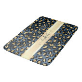 ヒョウ柄 青と金色のモノグラム バスマット (アングル)