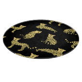 ヒョウ柄:黒い背景のチーズ カッティングボード (角)