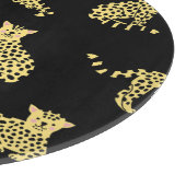 ヒョウ柄:黒い背景のチーズ カッティングボード (角)