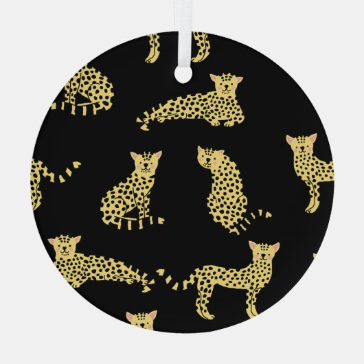 ヒョウ柄:黒い背景のチーズ ガラスオーナメント (裏面)