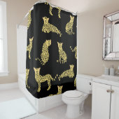 ヒョウ柄：黒い背景のチーズ シャワーカーテン (インサイチュ)