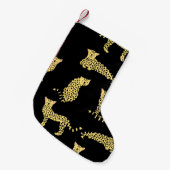 ヒョウ柄:黒い背景のチーズ スモールクリスマスストッキング (正面 (吊り時))