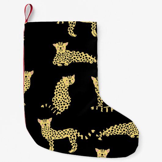 ヒョウ柄:黒い背景のチーズ スモールクリスマスストッキング (正面)