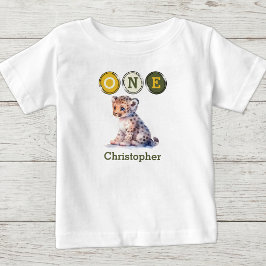 ヒョウ柄 1歳の誕生日 名入れ 黄緑 ベビーTシャツ