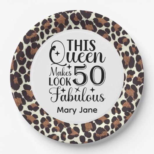 ヒョウ柄 50歳の誕生日 ペーパープレート (正面)