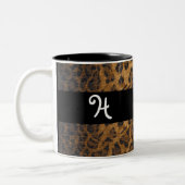 ヒョウ柄Hモノグラムイニシャルコーヒーマグカップ ツートーンマグカップ (左)