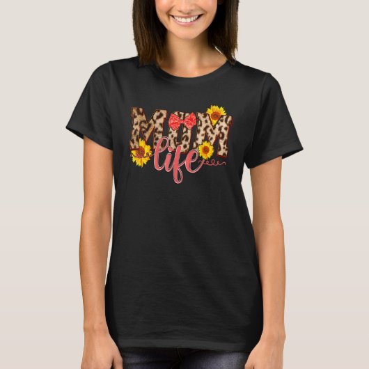 ヒョウ母ライフヒマワリ女性の母の日 Tシャツ (正面)