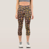 ヒョウ毛皮アニマルプリントおもしろいバラ金ゴールドメタリック カプリレギンス (正面)